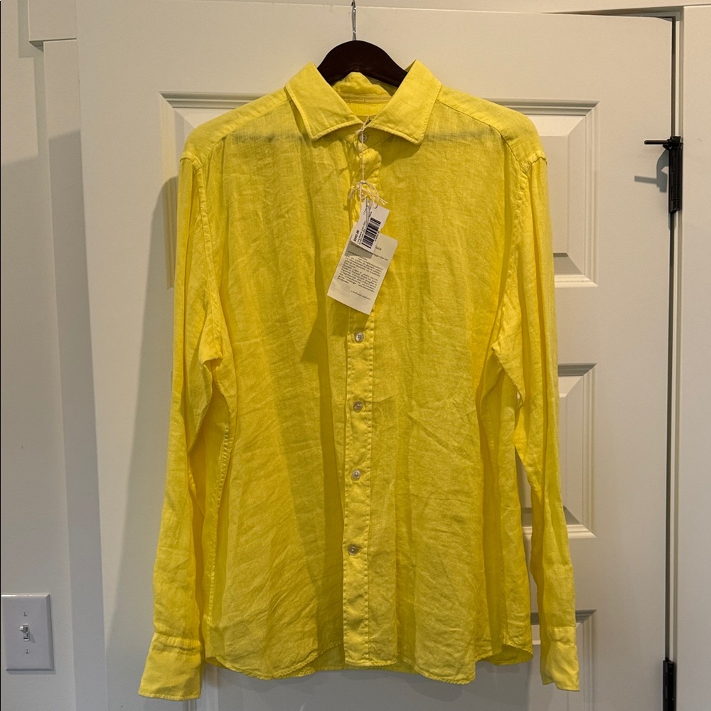 Vibrant Yellow Casual Button Down Shirt for Men